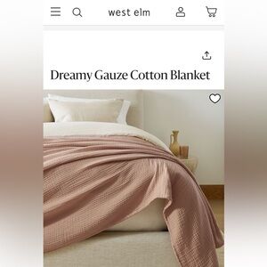 West Elm Dreamy Gauze Cotton King Size Blanket - WHITE